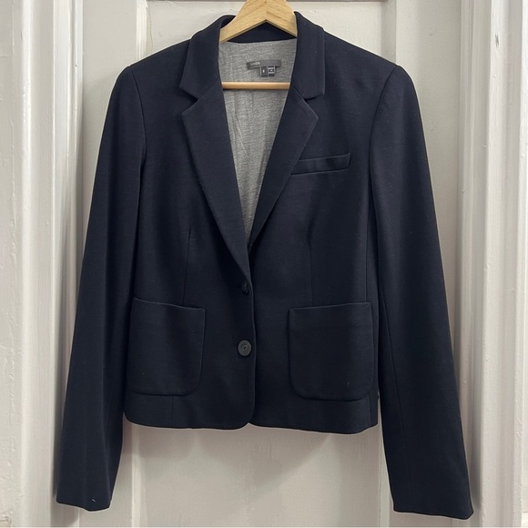 Vince Wool Navy Roll Sleeve Shrunken Knit Blazer 8 - Picture 2 of 6